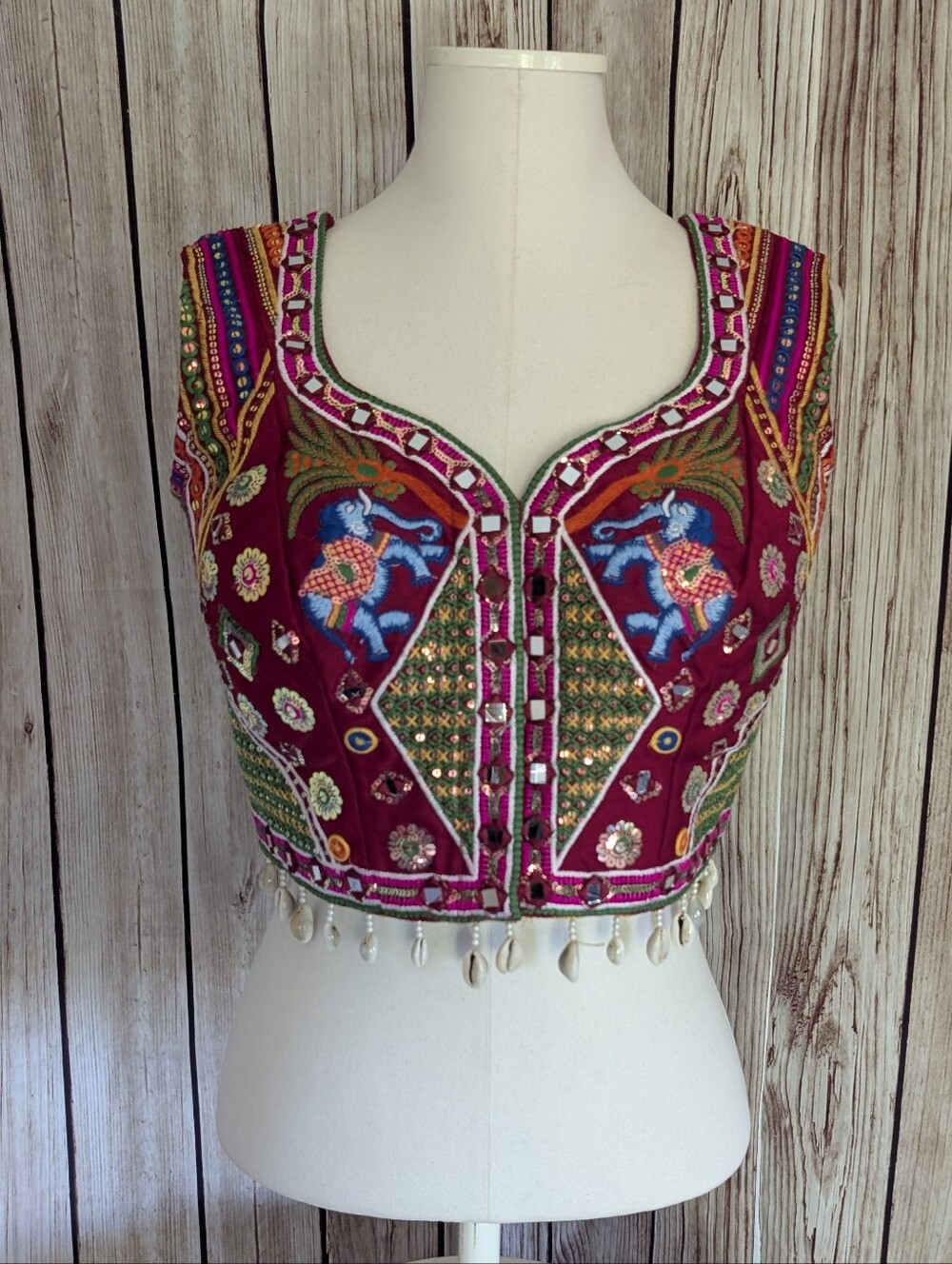 Embroidered Magenta Elephant Crop Top - Picture 14 of 14